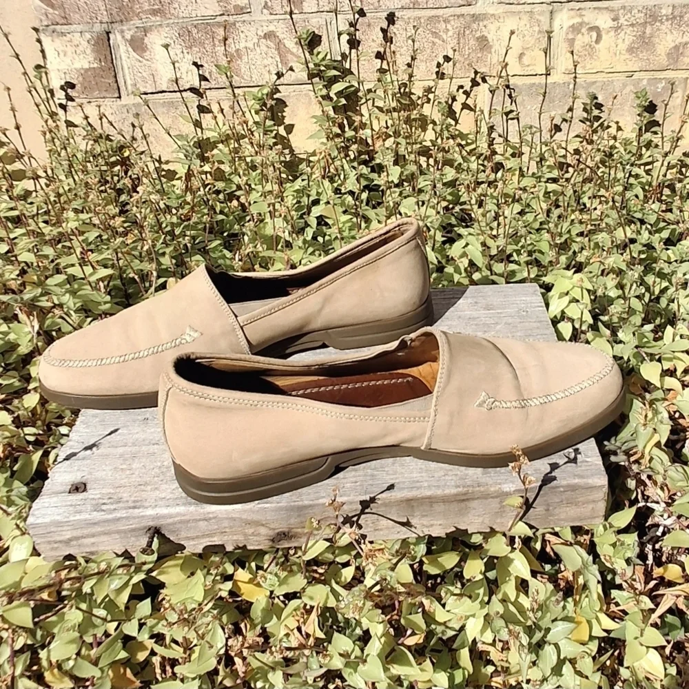 Vittorio Virgili Men Embroidery Shoes Beige Suede Loafers Italy Size EU41/US 8